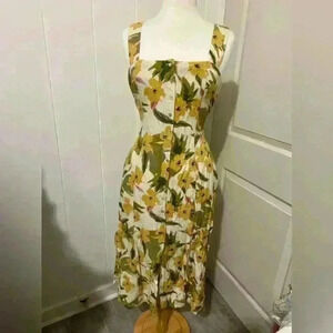 L Space $150 L*Space Mykonos Dress in Ibiza Yellow Floral Small Midi Linen Dress